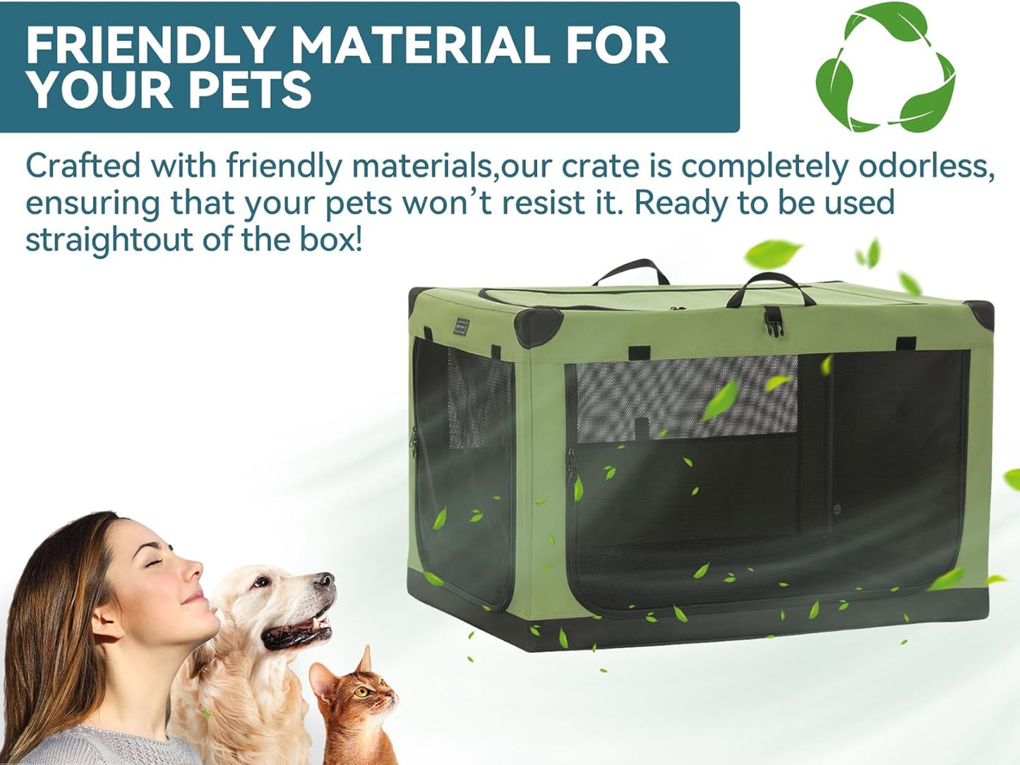 Premium 36-Inch Soft Dog Crate - Lightweight, Portable, and Easy Setup with Adjustable Framework and 3 Mesh Doors - Collapsible Green Dog Travel Kennel