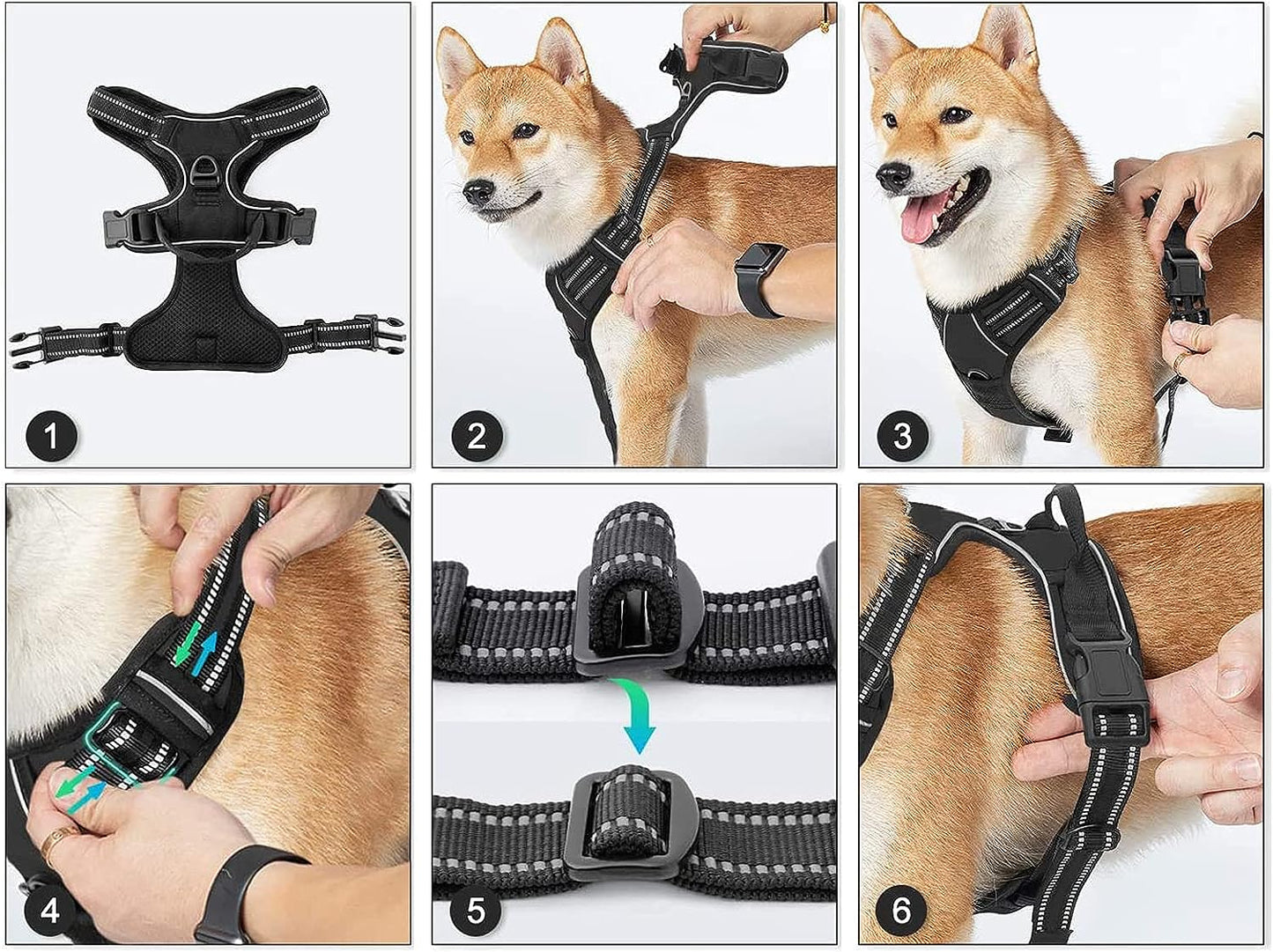 No Pull Light-Up Dog Harness with 3 Modes, Reflective Strap & Control Handle - Adjustable & Breathable for All Sizes (S, M, L)