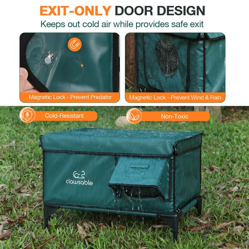 Clawsable Indestructible Heated Cat House for outside Cats Winter, 100% Weatherproof, Safe Escape Door, Insulated Outdoor Cat Shelter with Heater for Feral Barn Cat Kitty