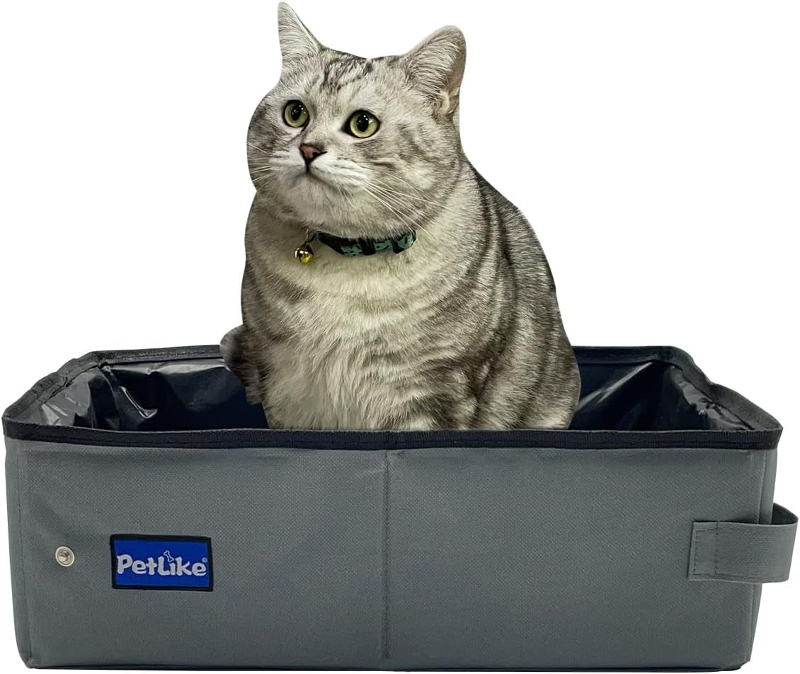 Portable Collapsible Travel Cat Litter Box - Leak-Proof Carrier for Small to Medium Cats (Light Grey)