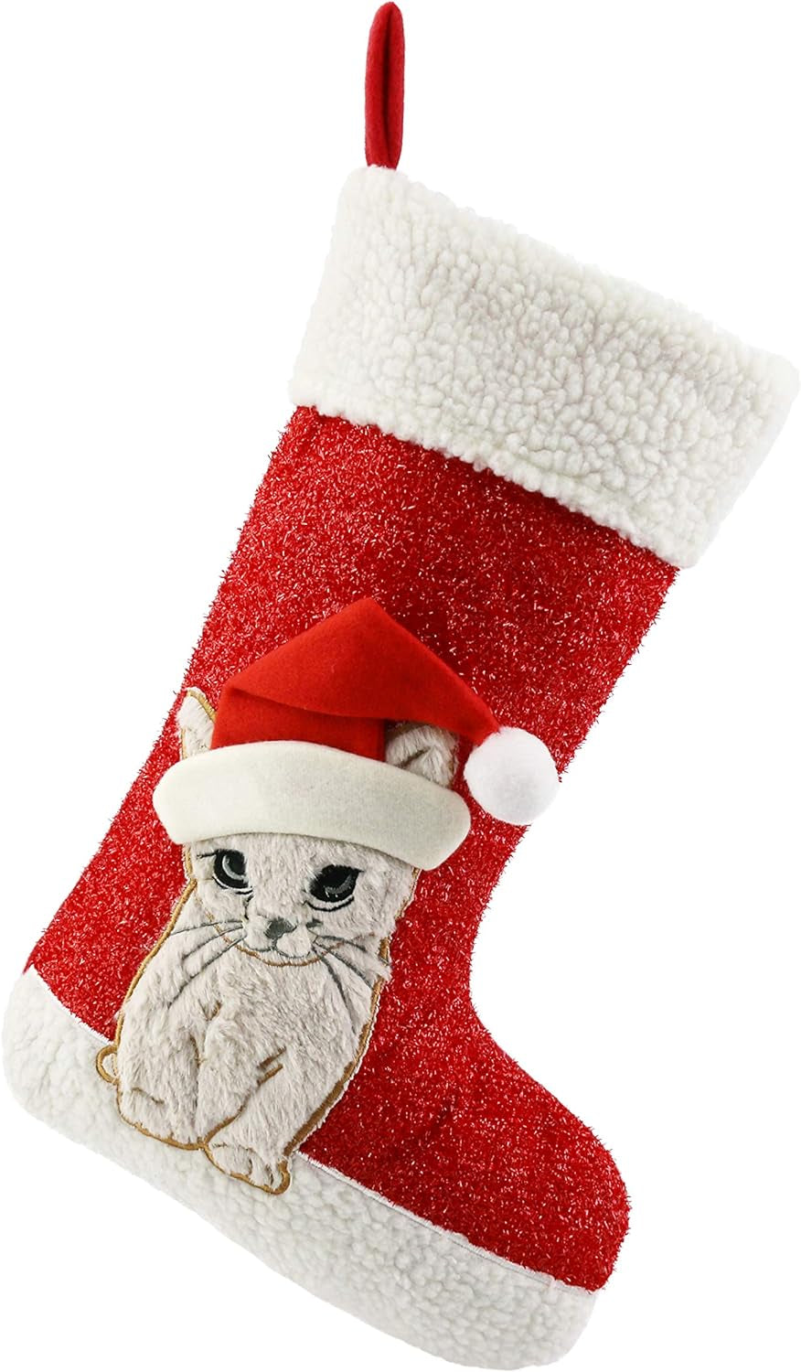 Adorable 20'' Embroidered Cat Christmas Stockings - Perfect Holiday Socks for Your Feline Friend!