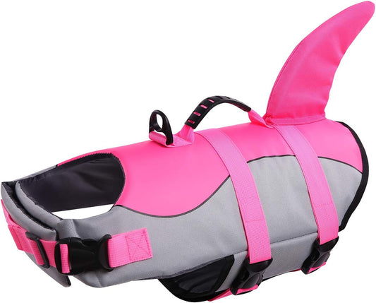 Adjustable Pink Shark Dog Life Jacket - Ripstop Safety Vest for All Sizes with High Buoyancy & Rescue Handle