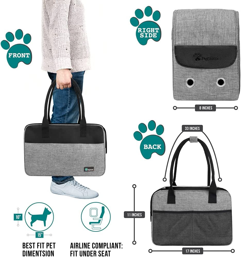 Airline Approved Dog Purse Carrier for Small Dogs - Stylish Soft-Sided Pet Carrier with Pockets, Ventilation & Sherpa Bed, Max 12 Lbs, Gray