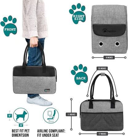 Airline Approved Dog Purse Carrier for Small Dogs - Stylish Soft-Sided Pet Carrier with Pockets, Ventilation & Sherpa Bed, Max 12 Lbs, Gray