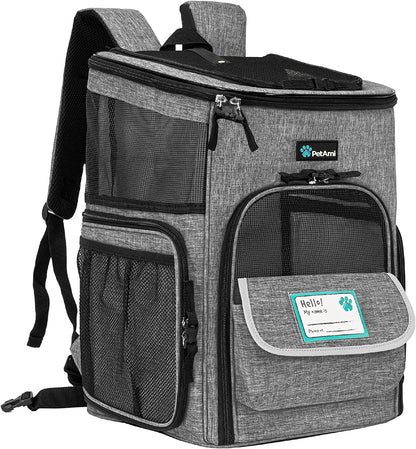 Dog Backpack Carrier, Airline Approved 4-Way Entry Cat Backpack Carrier, Ventilated Mesh, Collapsible Pet Carrier for Small Puppy, Kitten, Hiking, Travel Car, Vet, up to 18 Lbs, Navy Blue