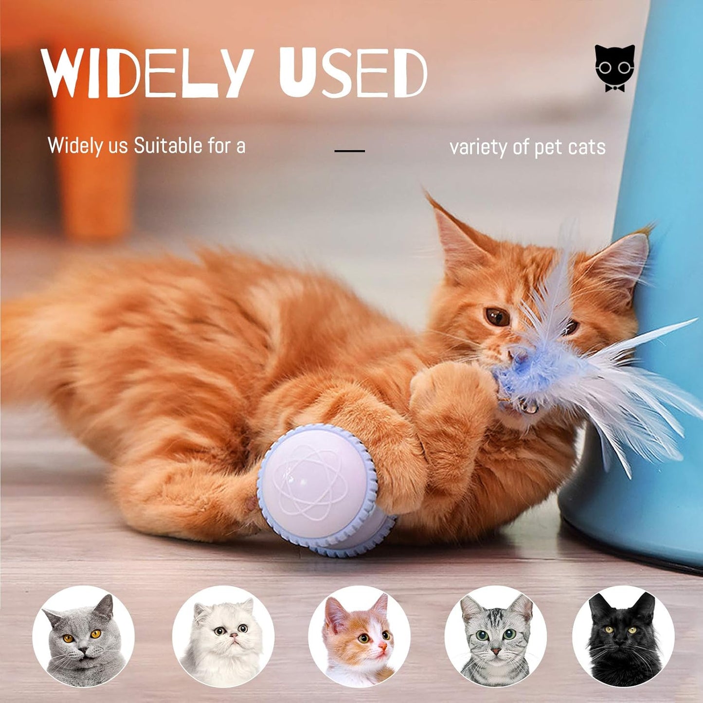 Exciting Automatic Cat Feather Toy - Interactive 360° Rotating Ball with LED Light, USB Rechargeable, and Replaceable Feathers - Perfect Indoor Fun for Your Feline (Blue)