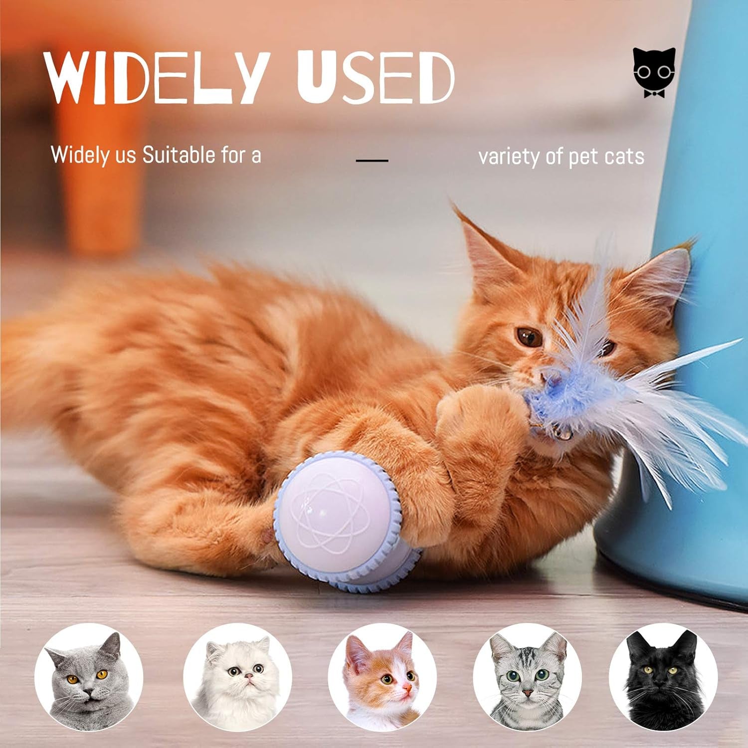 Exciting Automatic Cat Feather Toy - Interactive 360° Rotating Ball with LED Light, USB Rechargeable, and Replaceable Feathers - Perfect Indoor Fun for Your Feline (Blue)