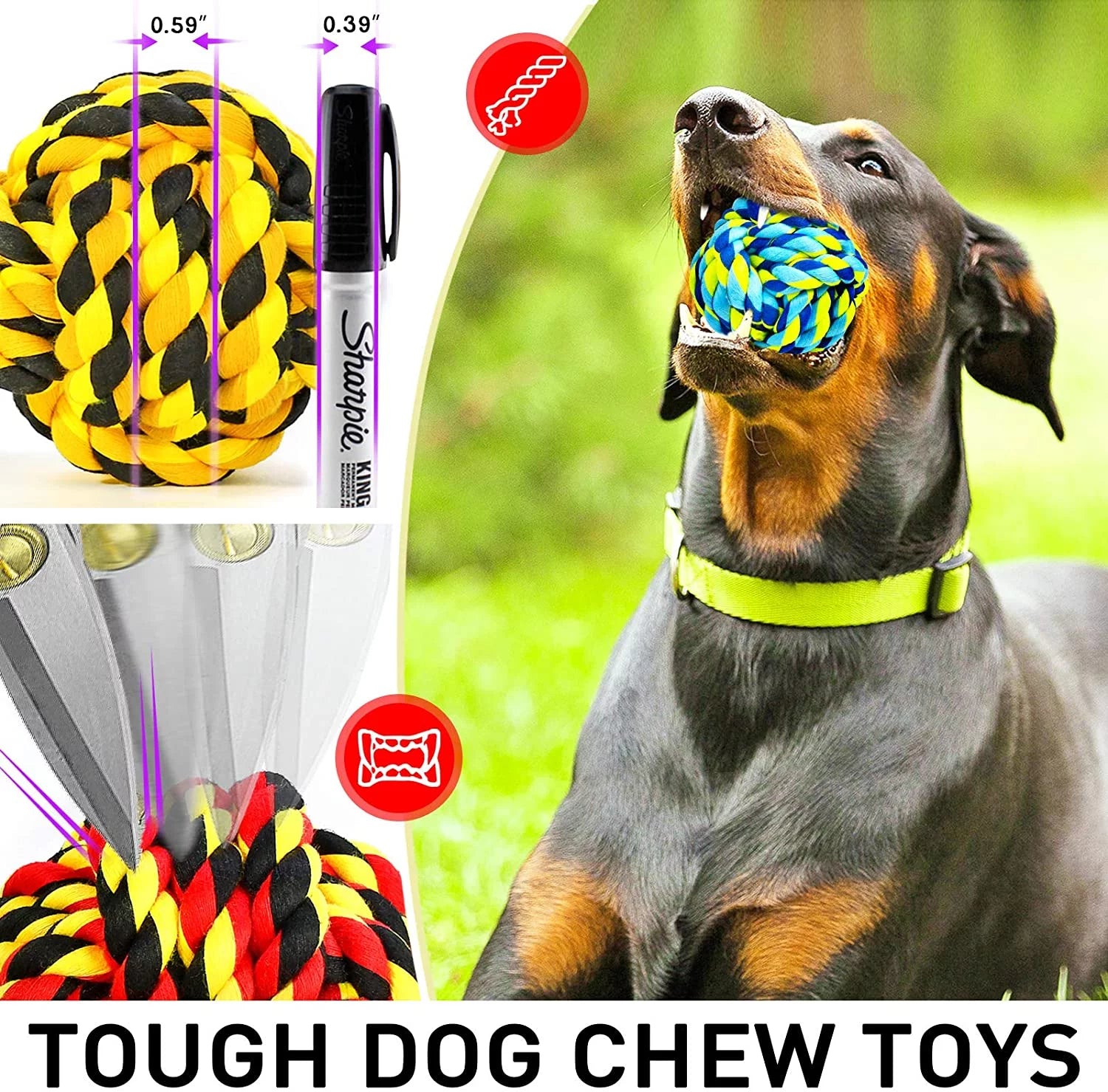Ultimate Dog Chew Toys Set - 6 Pack Indestructible Heavy Duty Balls & Twisted Ropes for Aggressive Chewers, Perfect for Large & Medium Dogs!