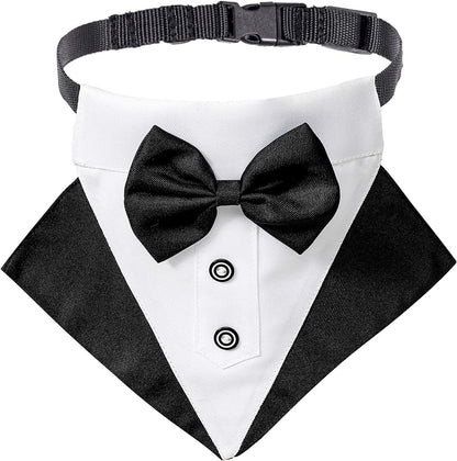 Stylish Formal Dog Tuxedo Bandana Collar with Bow Tie - Adjustable for Large Dogs