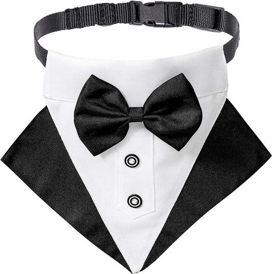 Stylish Formal Dog Tuxedo Bandana Collar with Bow Tie - Adjustable for Large Dogs