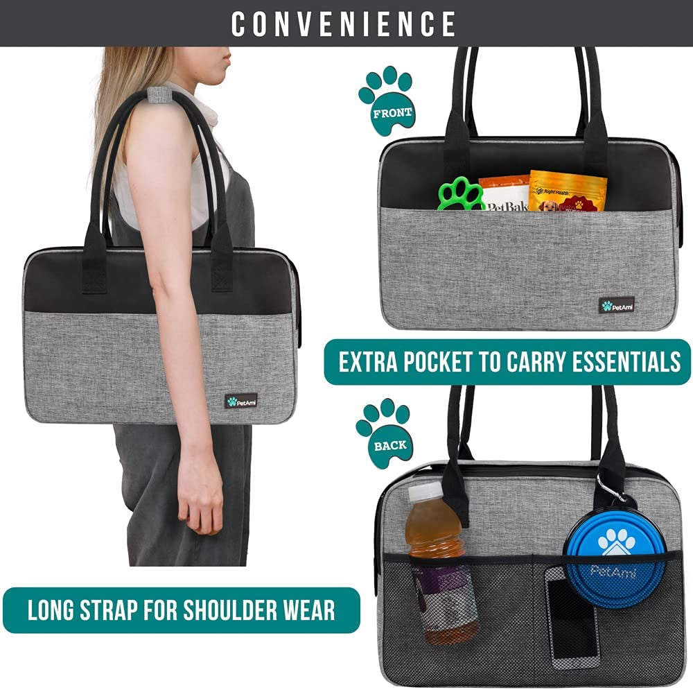 Airline Approved Dog Purse Carrier for Small Dogs - Stylish Soft-Sided Pet Carrier with Pockets, Ventilation & Sherpa Bed, Max 12 Lbs, Gray