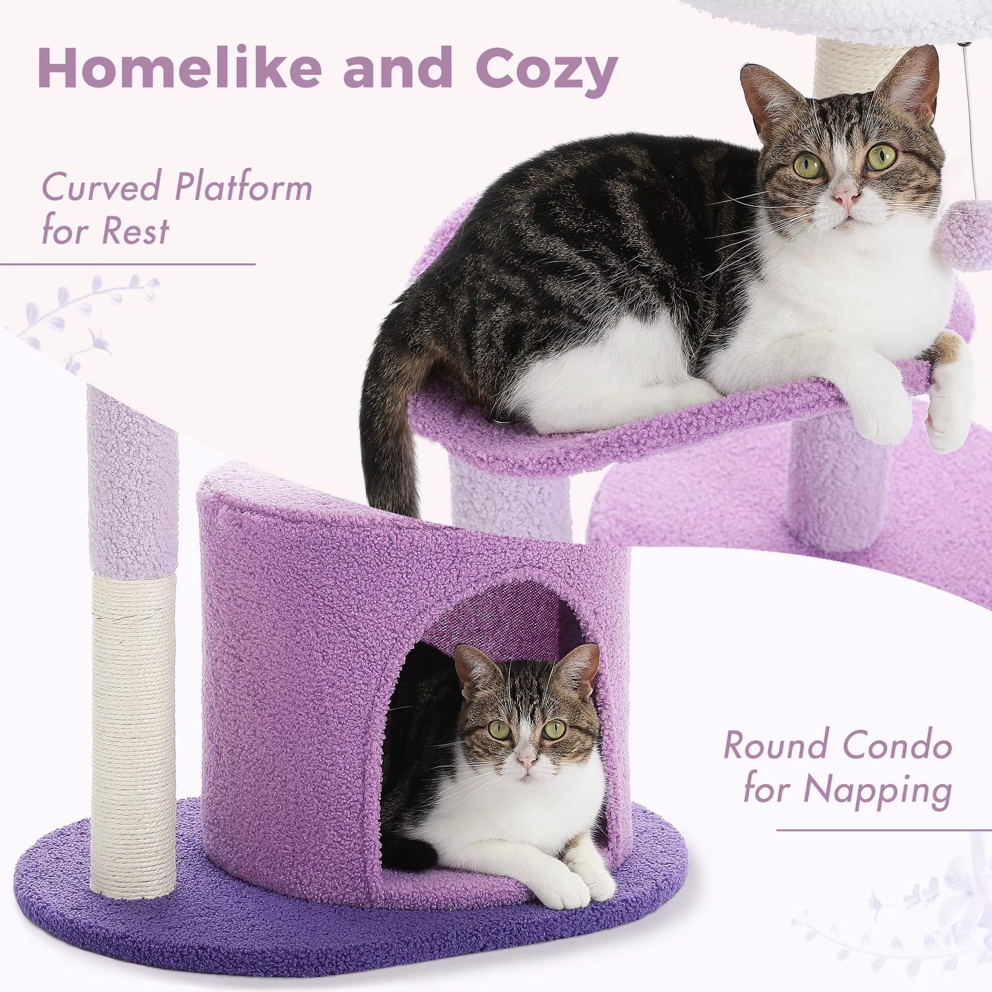 Cozy Cactus Cat Tree with Removable Bed - Stylish Small Cat Tower & Scratching Post for Indoor Cats