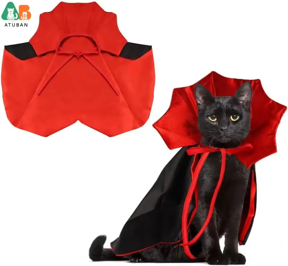 Spooktacular Halloween Cat Vampire Cloak - Adjustable Pet Cape Costume for Furry Friends!