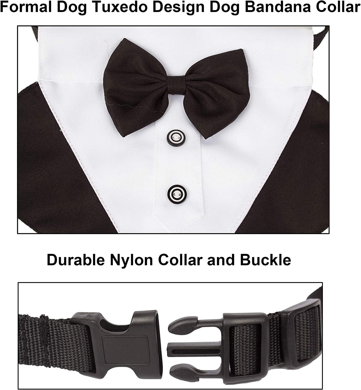 Stylish Formal Dog Tuxedo Bandana Collar with Bow Tie - Adjustable for Large Dogs
