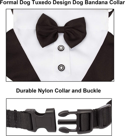 Stylish Formal Dog Tuxedo Bandana Collar with Bow Tie - Adjustable for Large Dogs