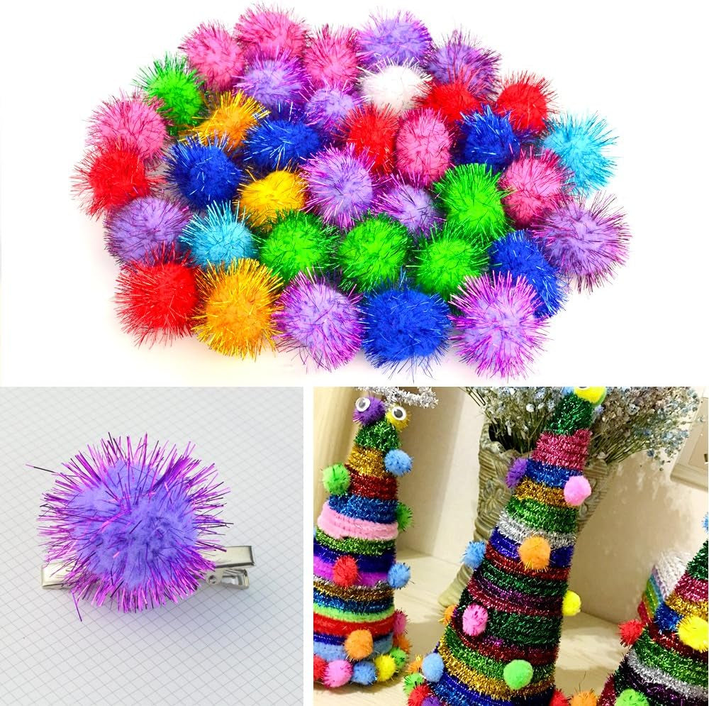 Vibrant 70 PCS Sparkle Balls & Tinsel Pom Poms for Cats & Kittens - Ultimate Glitter Playtime!