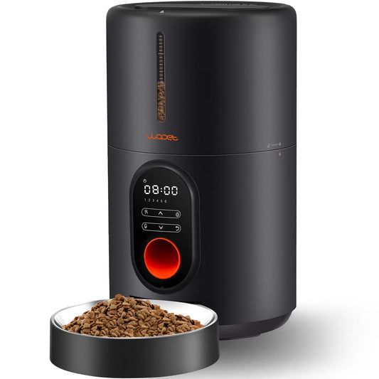 Smart Automatic Dog & Cat Feeder with Stainless Steel Bowl - 4L Capacity, Sleek Black Design