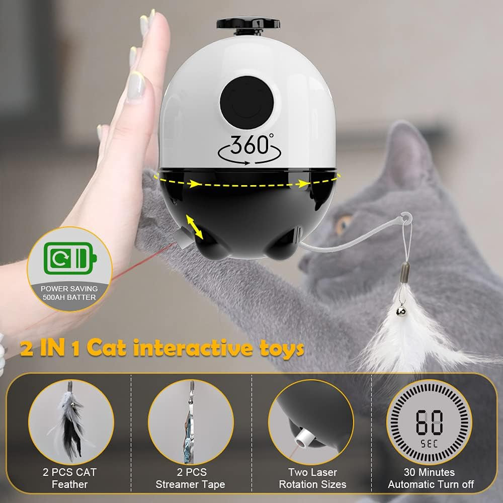 Interactive 2-in-1 Cat Toy Set - Automatic Laser & Feather Chaser with Extra Replacements for Endless Fun and Exercise!