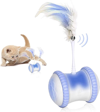 Exciting Automatic Cat Feather Toy - Interactive 360° Rotating Ball with LED Light, USB Rechargeable, and Replaceable Feathers - Perfect Indoor Fun for Your Feline (Blue)