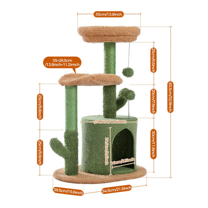 Cozy Cactus Cat Tree with Removable Bed - Stylish Small Cat Tower & Scratching Post for Indoor Cats