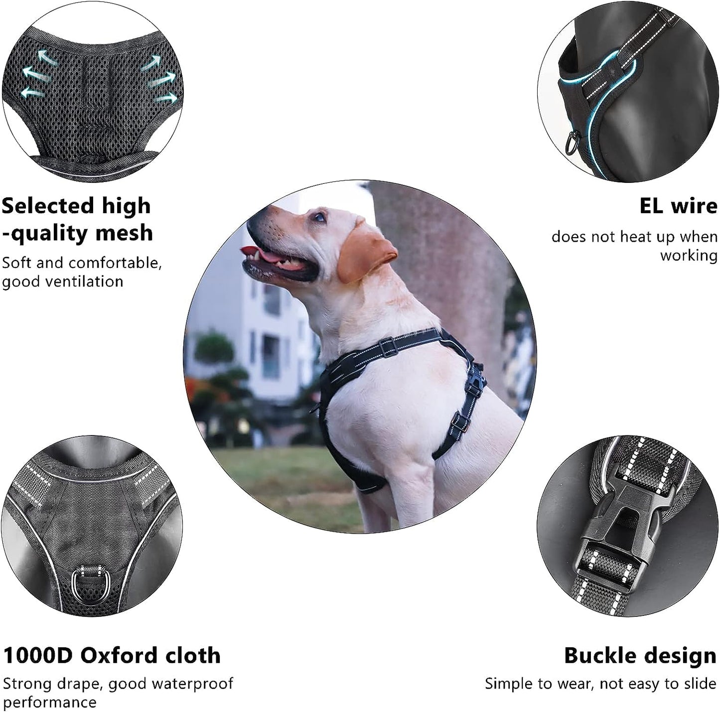 No Pull Light-Up Dog Harness with 3 Modes, Reflective Strap & Control Handle - Adjustable & Breathable for All Sizes (S, M, L)