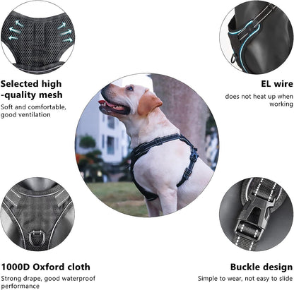 No Pull Light-Up Dog Harness with 3 Modes, Reflective Strap & Control Handle - Adjustable & Breathable for All Sizes (S, M, L)