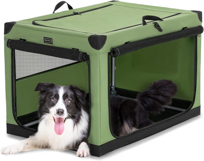 Premium 36-Inch Soft Dog Crate - Lightweight, Portable, and Easy Setup with Adjustable Framework and 3 Mesh Doors - Collapsible Green Dog Travel Kennel