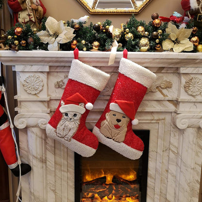 Adorable 20'' Embroidered Cat Christmas Stockings - Perfect Holiday Socks for Your Feline Friend!