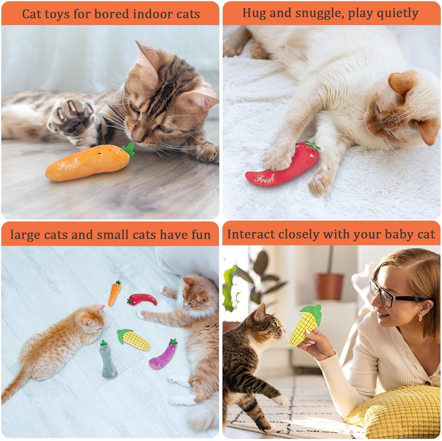 Catnip Cat Toys, Safe Teeth Cleaning Cat Nip Toys for Indoor Kitten Kitty,Interactive Plush Cat Chew Kicker Toys, 5 Pack, Vegetable Shape