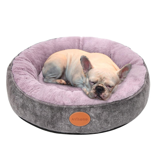 Calming Round Dog Bed for Small & Medium Breeds - Cozy, Machine Washable, Anti-Anxiety Pet Bed