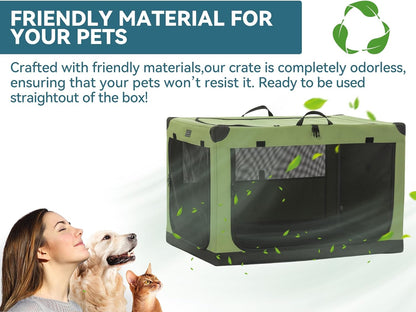 Premium 36-Inch Soft Dog Crate - Lightweight, Portable, and Easy Setup with Adjustable Framework and 3 Mesh Doors - Collapsible Green Dog Travel Kennel