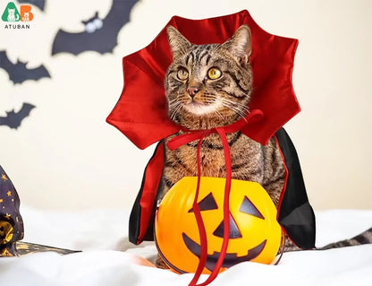 Spooktacular Halloween Cat Vampire Cloak - Adjustable Pet Cape Costume for Furry Friends!