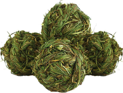 Natural Timothy Grass Bunny Chew Balls - 4 Pack Fun Activity Toys for Rabbits, Hamsters, Guinea Pigs, and Gerbils