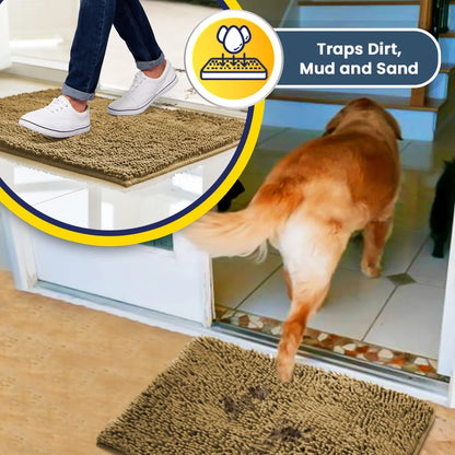 AS-SEEN-ON-TV Ultra-Absorbent Microfiber Door Mat & Pet Rug - Non-Slip, Thick, Washable Chenille Area & Bath Mat for Indoor/Outdoor - XL 59"X35" in Beige