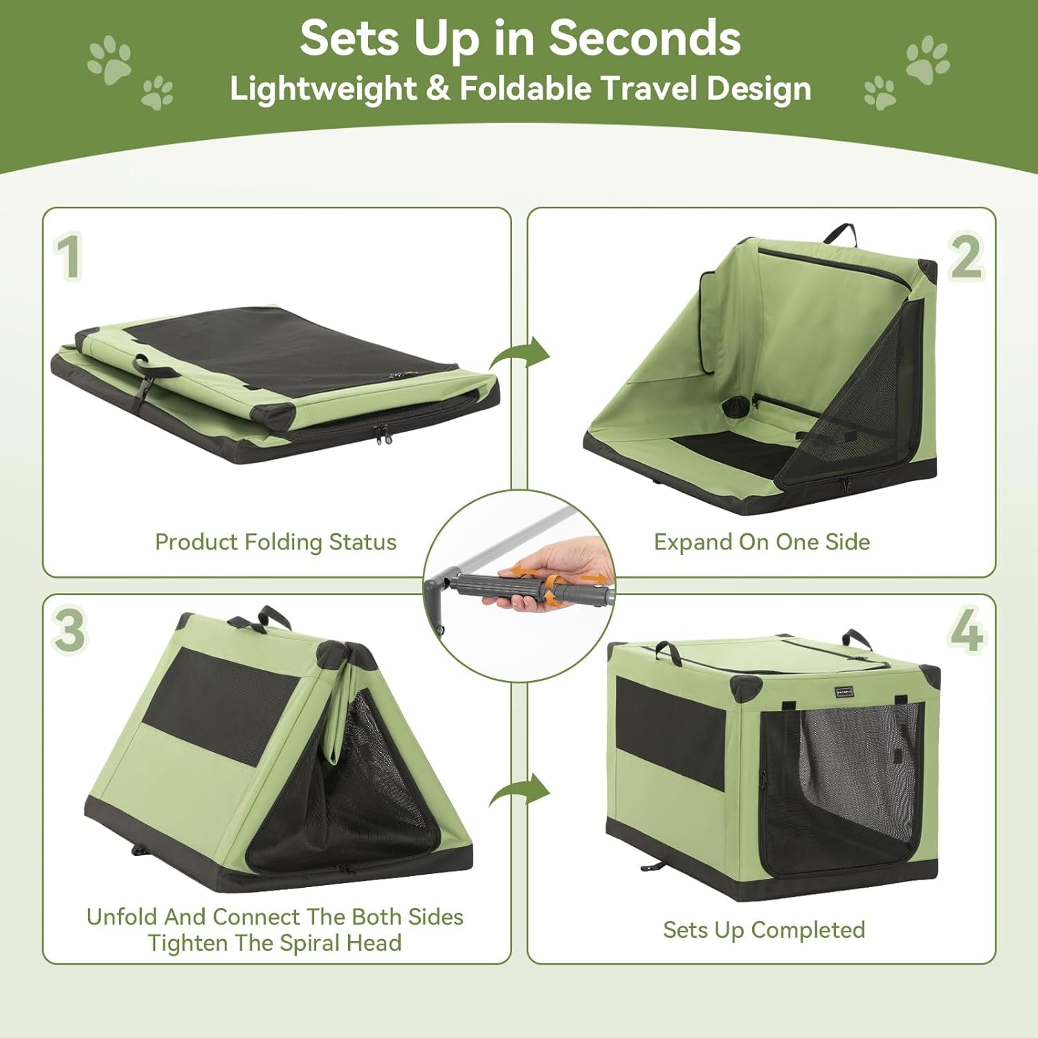 Premium 36-Inch Soft Dog Crate - Lightweight, Portable, and Easy Setup with Adjustable Framework and 3 Mesh Doors - Collapsible Green Dog Travel Kennel