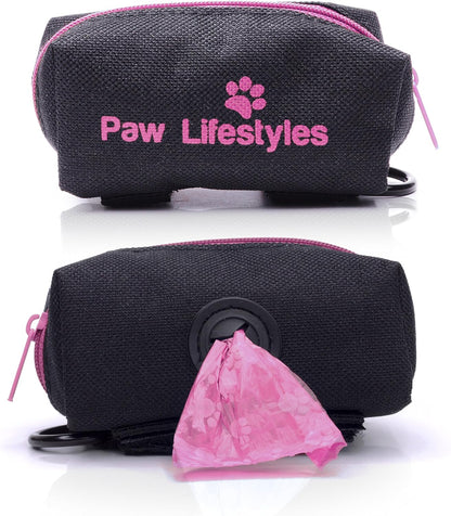 Ultimate Dog Poop Bag Holder & Leash Attachment - Universal Fit + Free Roll of Bags - Stylish Black & Magenta Dispenser