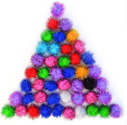 Vibrant 70 PCS Sparkle Balls & Tinsel Pom Poms for Cats & Kittens - Ultimate Glitter Playtime!