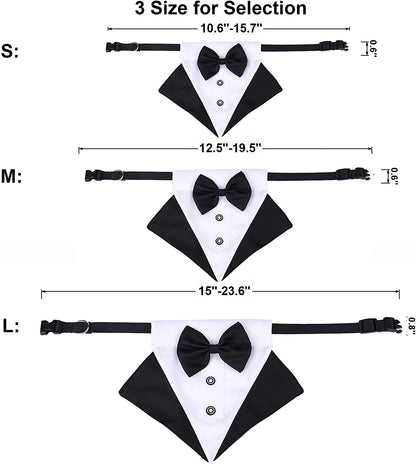 Stylish Formal Dog Tuxedo Bandana Collar with Bow Tie - Adjustable for Large Dogs