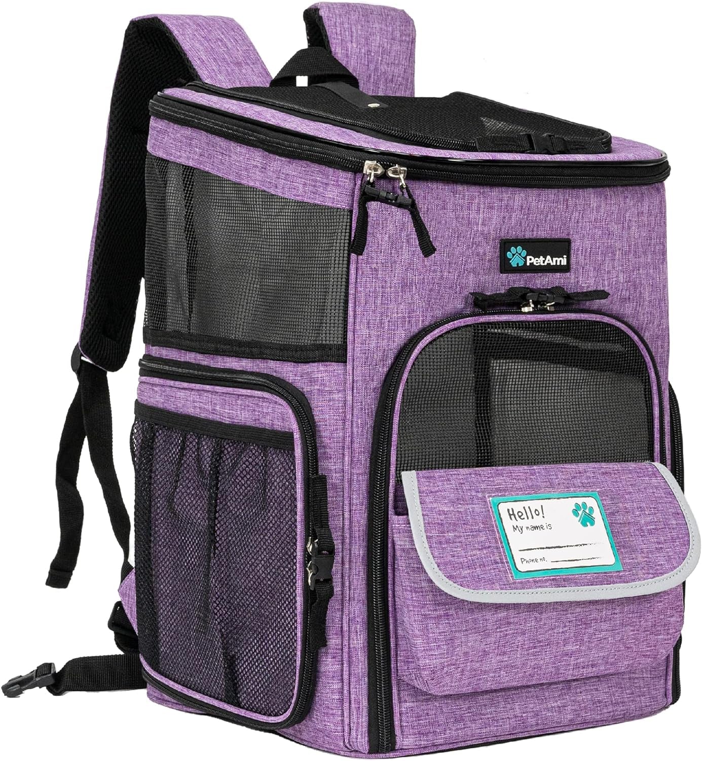 Dog Backpack Carrier, Airline Approved 4-Way Entry Cat Backpack Carrier, Ventilated Mesh, Collapsible Pet Carrier for Small Puppy, Kitten, Hiking, Travel Car, Vet, up to 18 Lbs, Navy Blue