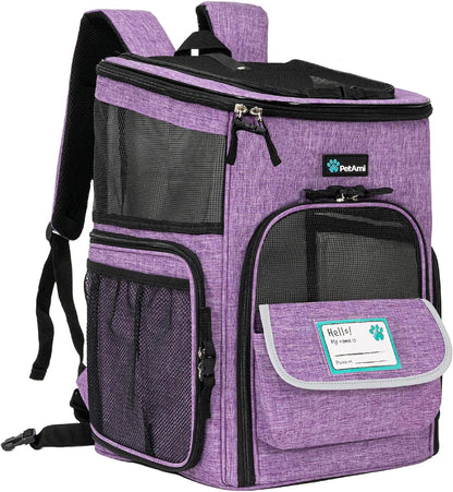 Dog Backpack Carrier, Airline Approved 4-Way Entry Cat Backpack Carrier, Ventilated Mesh, Collapsible Pet Carrier for Small Puppy, Kitten, Hiking, Travel Car, Vet, up to 18 Lbs, Navy Blue