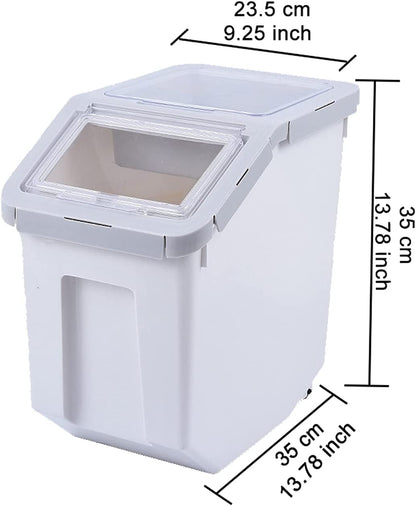 Large Airtight Pet Food Storage Container - 20Lb Dog & Cat Food Bin with Scoop & Measuring Cup - Stylish Grey Design