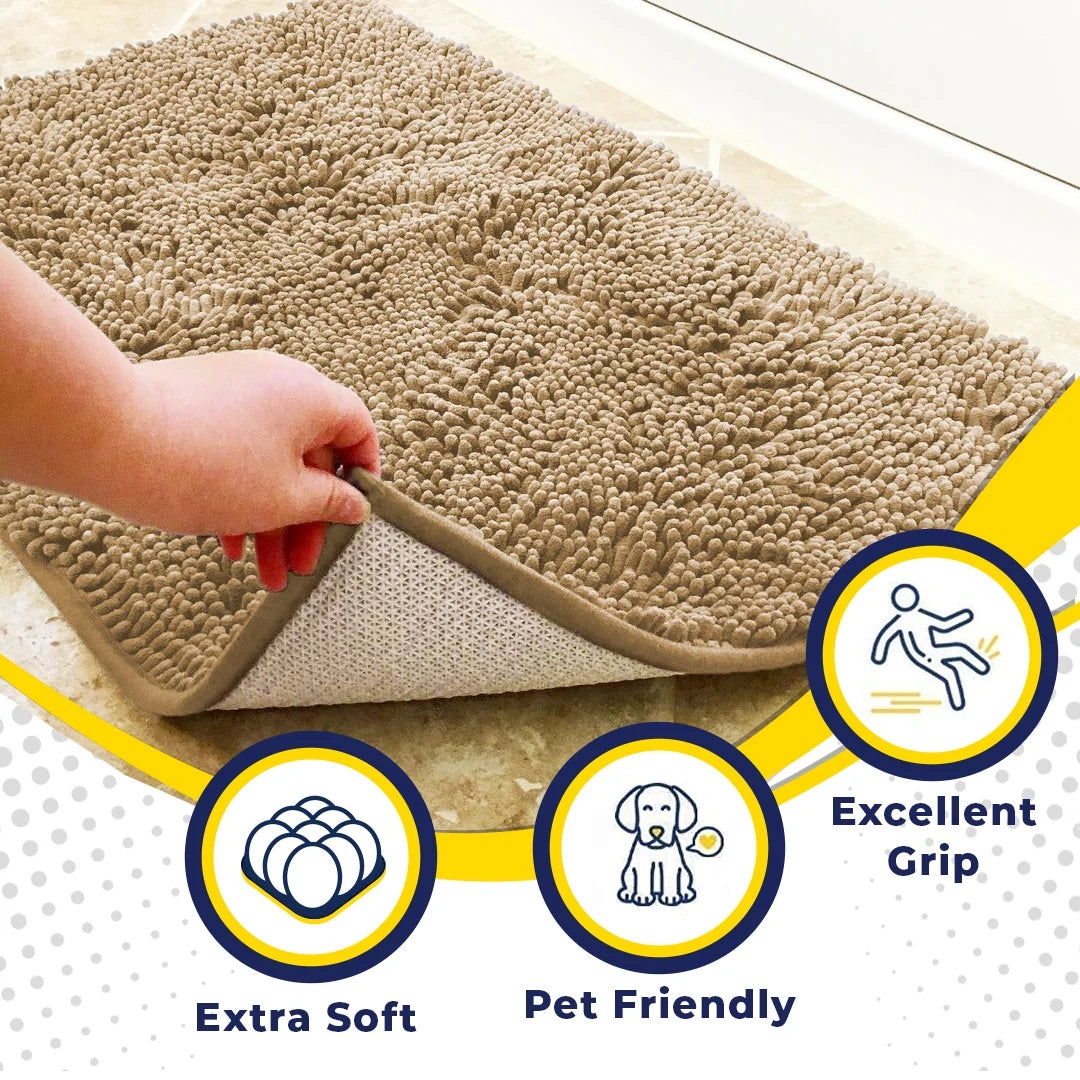 AS-SEEN-ON-TV Ultra-Absorbent Microfiber Door Mat & Pet Rug - Non-Slip, Thick, Washable Chenille Area & Bath Mat for Indoor/Outdoor - XL 59"X35" in Beige