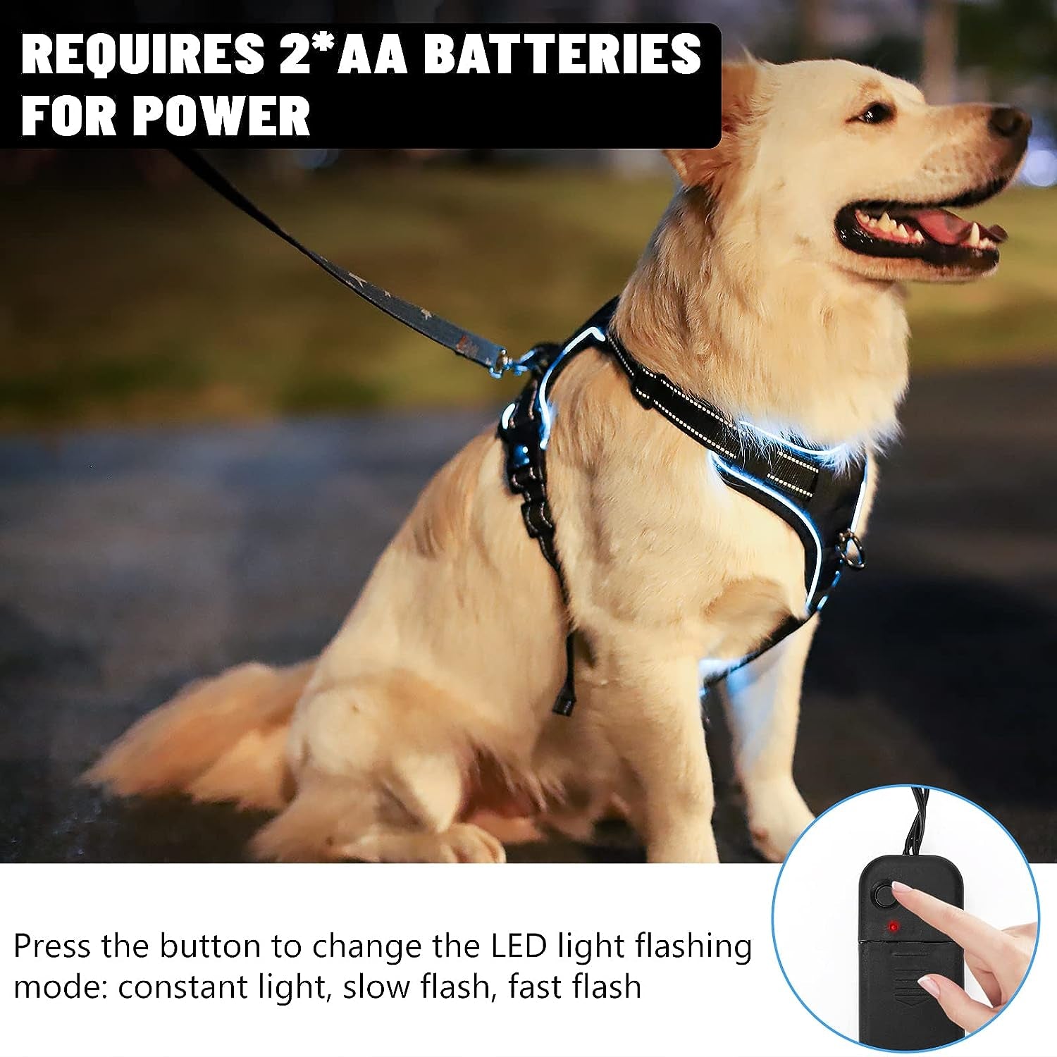 No Pull Light-Up Dog Harness with 3 Modes, Reflective Strap & Control Handle - Adjustable & Breathable for All Sizes (S, M, L)