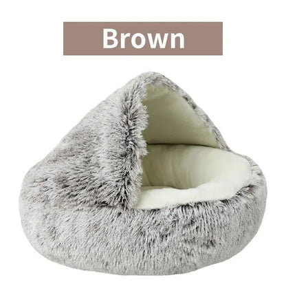 Cozy 2-in-1 Plush Hooded Cat & Dog Bed - Round Fluffy Sleeping Nest for Small Pets