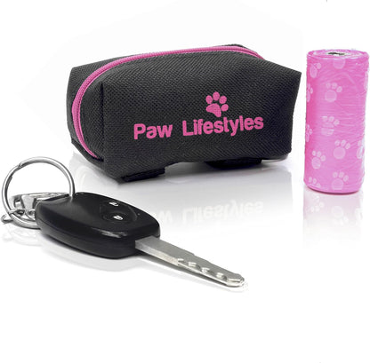 Ultimate Dog Poop Bag Holder & Leash Attachment - Universal Fit + Free Roll of Bags - Stylish Black & Magenta Dispenser