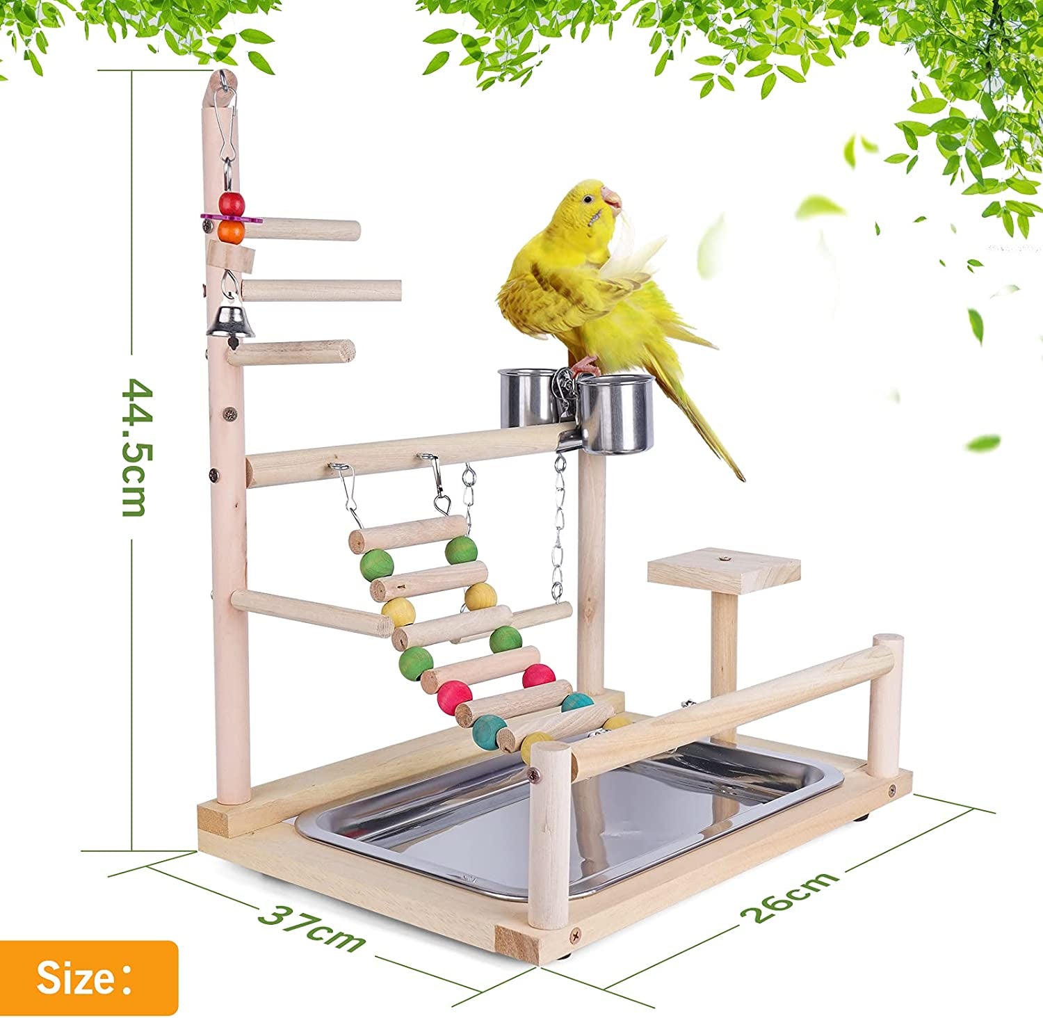 Ultimate Parrots Playground: Natural Wooden Bird Perch & Play Gym with Stainless Steel Feeding Accessories for Happy, Healthy Birds!