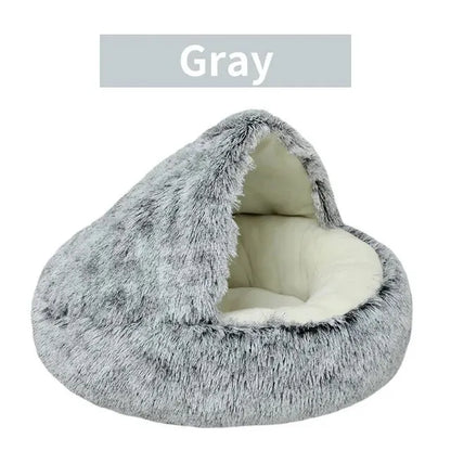 Cozy 2-in-1 Plush Hooded Cat & Dog Bed - Round Fluffy Sleeping Nest for Small Pets