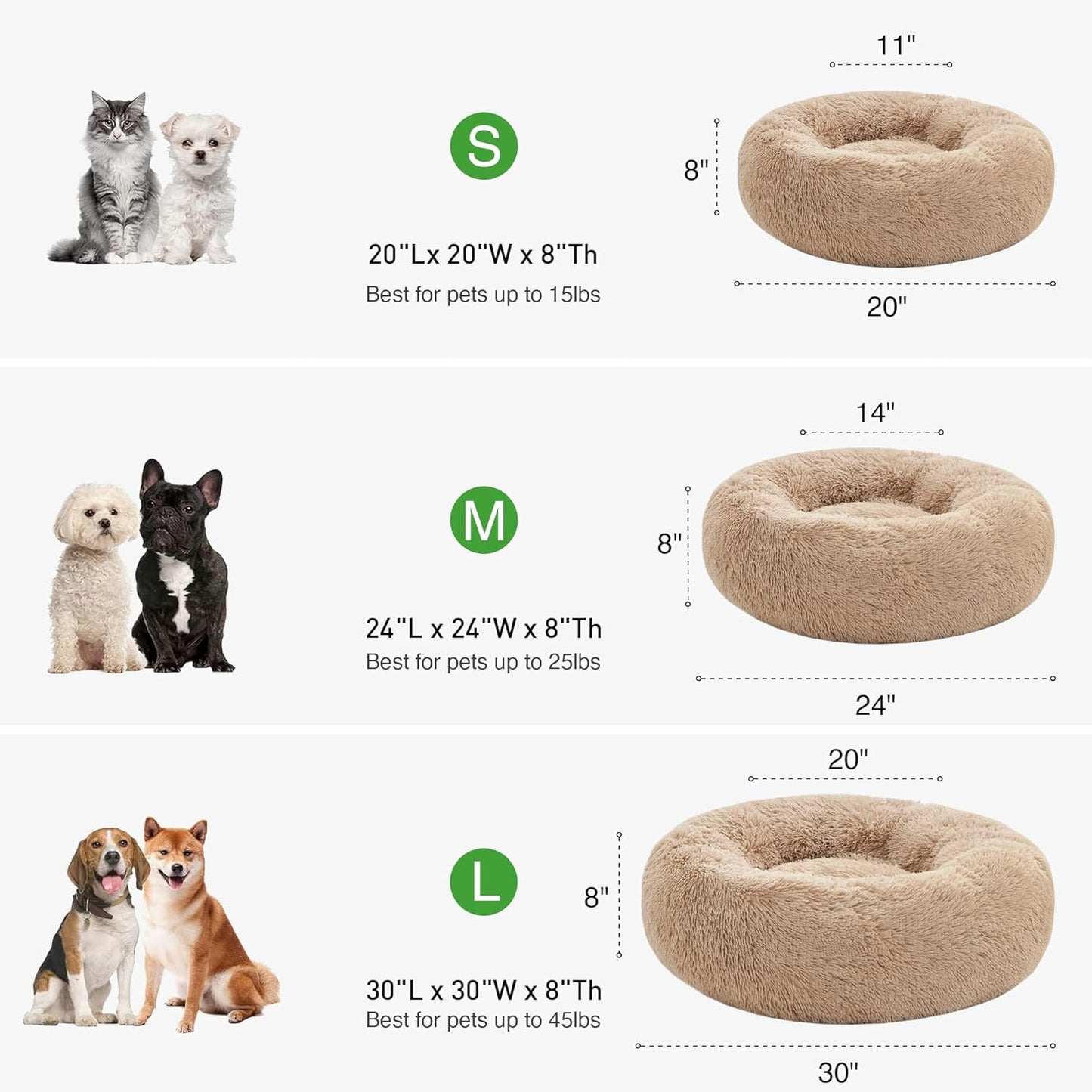 Cozy Taupe Anti-Anxiety Donut Cat & Dog Bed – Fluffy Faux Fur, Washable, Perfect for Small to Medium Pets, 24 Inch