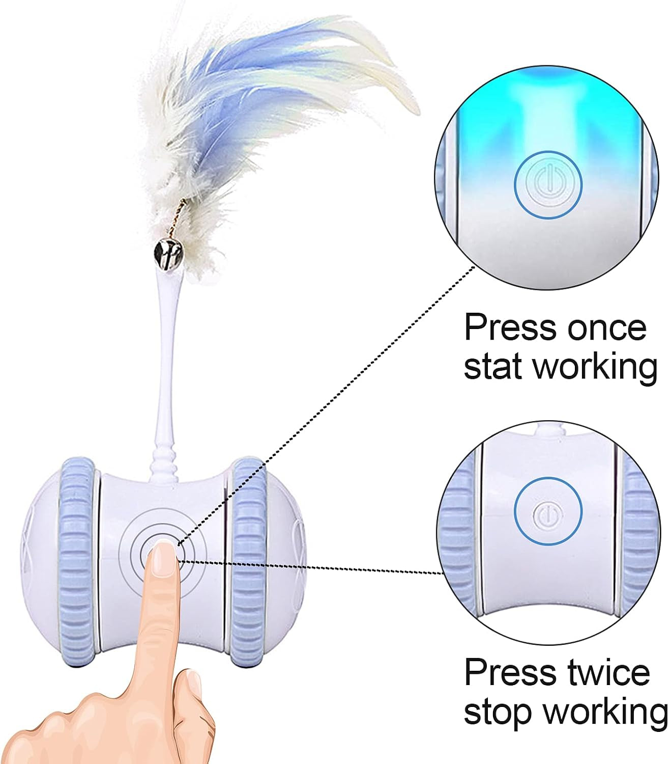Exciting Automatic Cat Feather Toy - Interactive 360° Rotating Ball with LED Light, USB Rechargeable, and Replaceable Feathers - Perfect Indoor Fun for Your Feline (Blue)