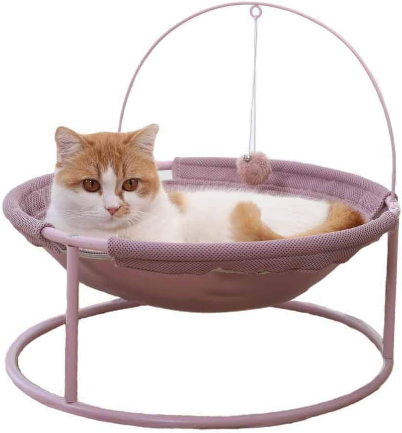 Deluxe Elevated Cat Hammock with Steel Frame & Teaser Toy - Cozy, Detachable & Washable Indoor Lounge Bed